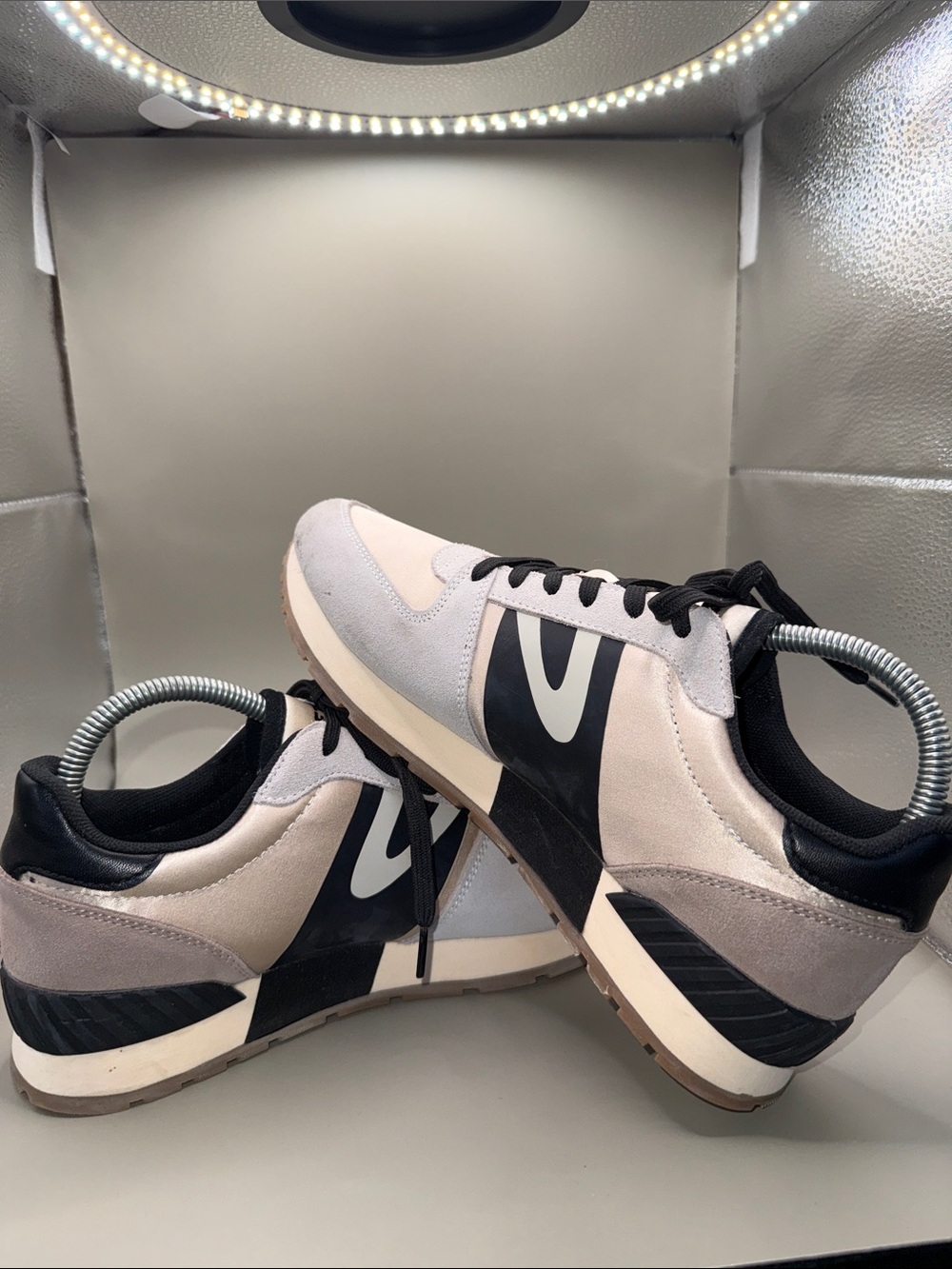 Tretorn Women's Athletic Sneakers in Light Gray, Black and Cream